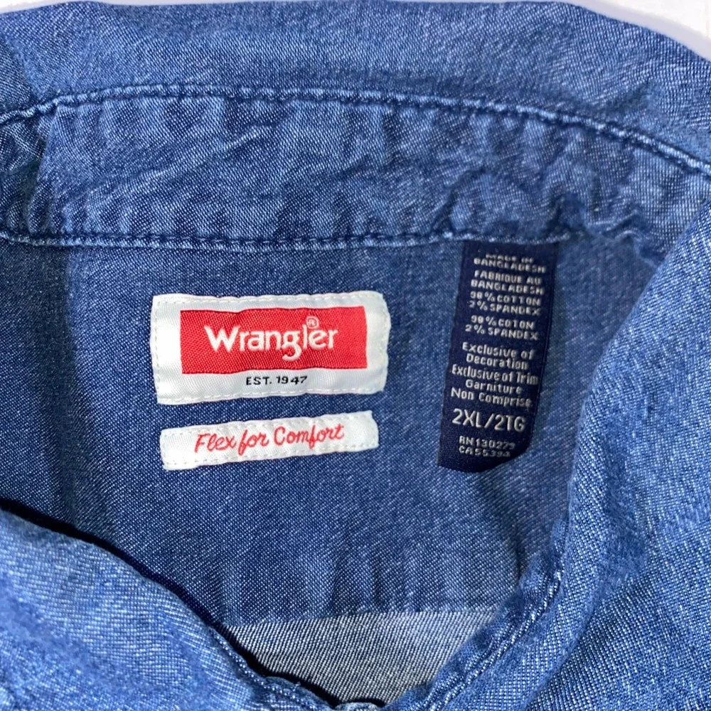 Wrangler Mens Blue Denim Flex for Comfort Long Sleeve Button Down Shirt 2XL U201